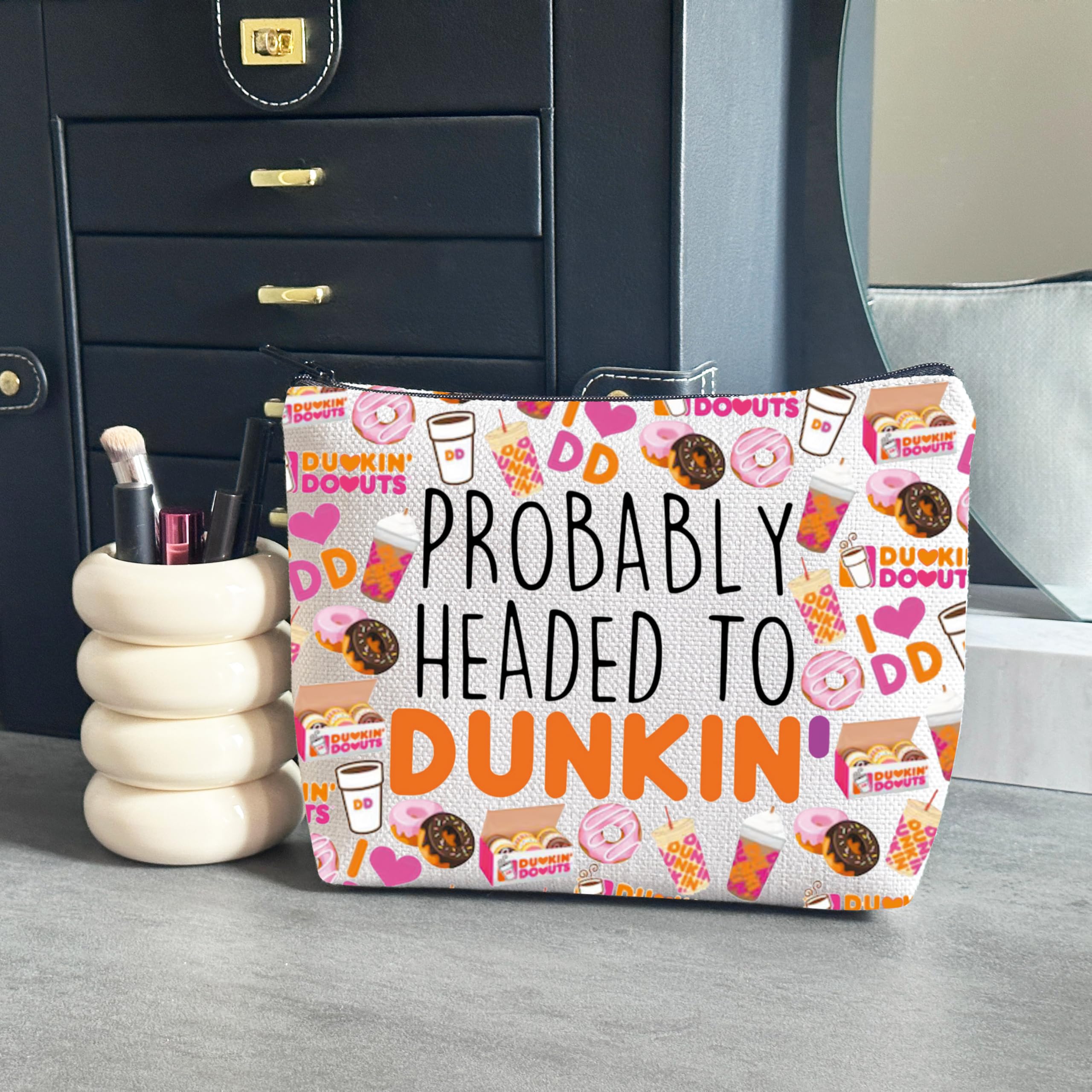 WCGXKO Donut-Themed Makeup Bag - Perfect Gift for Coffee Lovers & Donut Enthusiasts - Cute Cosmetic Organizer for Travel, Gym & Daily Use (Coffee-Inspired Design)