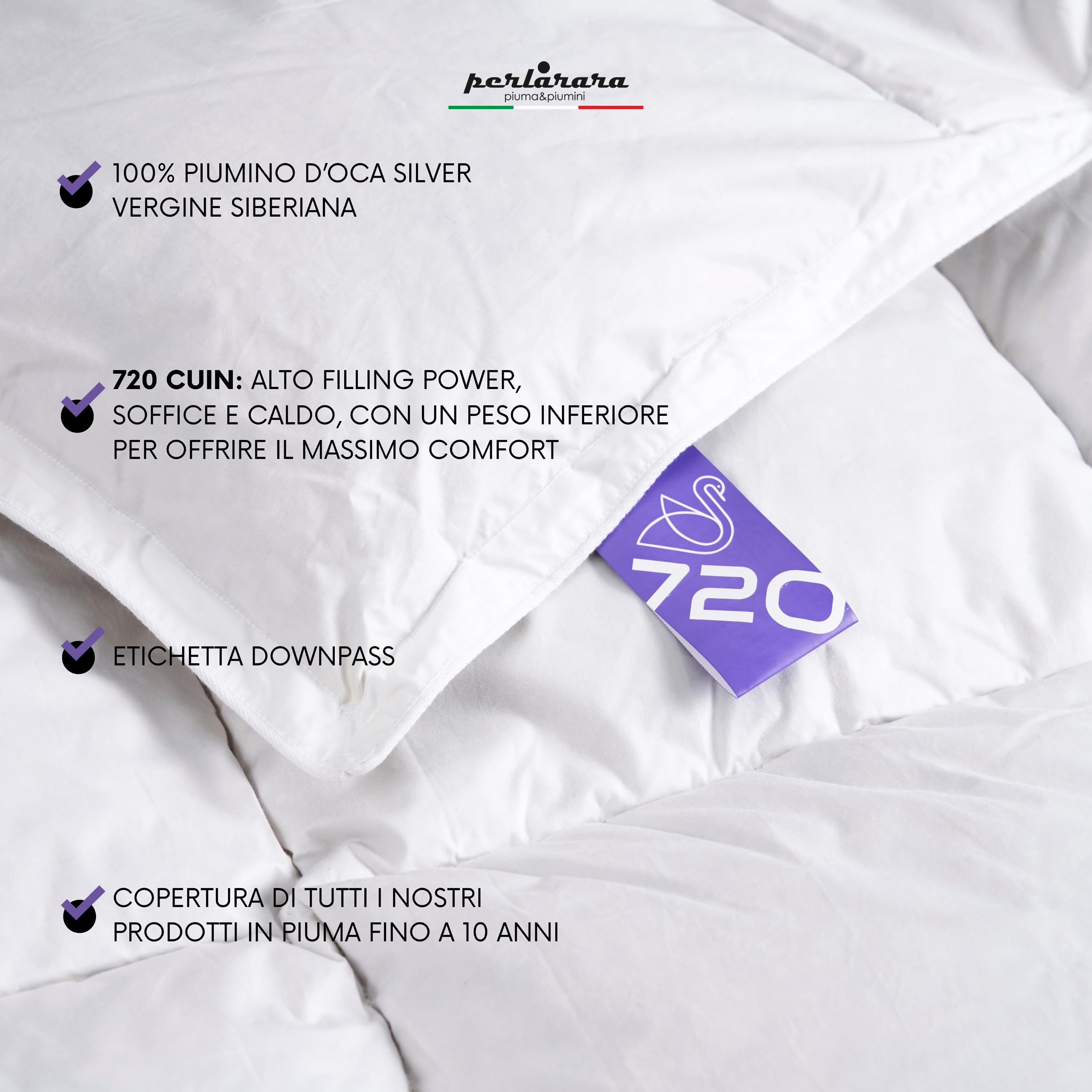 PERLARARA Auril 720 Spring Lightweight King Size Goose Feather Duvet - 100% Down Filling, 260 x 240 cm, All Season Comfort for Bedroom - Perfect for Spring & Summer Nights, Luxury Hotel Style Bedding