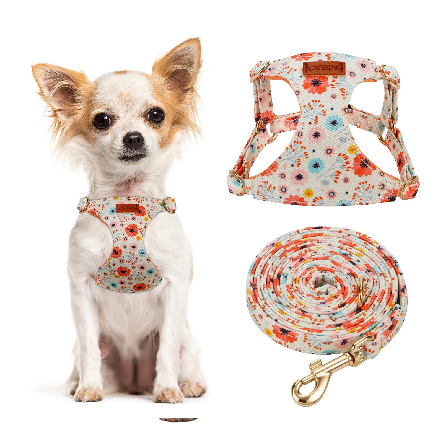 **CHEDE No Pull Floral Pattern Dog Harness – Lightweight, Adjustable Small Dog Harness & Leash Set for Puppies & Medium-Sized Dogs – Perfect for Walks, Training & Outdoor Adventures**