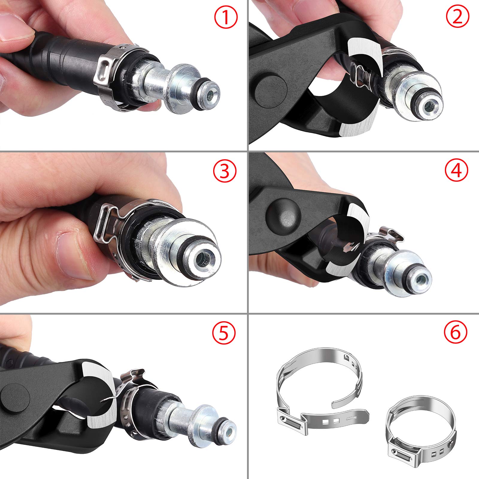 Proster Single Ear Stepless Hose Clamp Crimping Tool Kit - 304 Stainless Steel Hose Clamps (200pcs, 5.8-21mm) for Automotive, Plumbing & Marine Applications