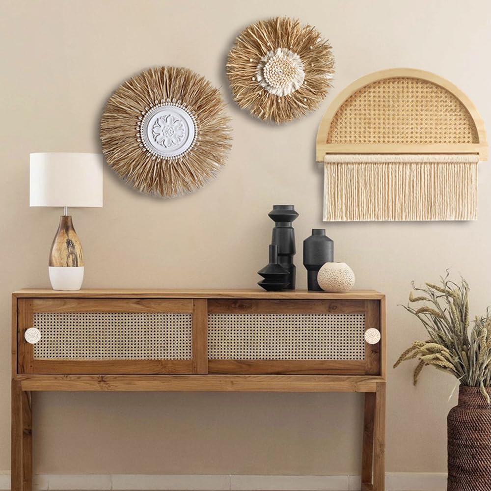 Boho Rattan Drawer Knobs - 10pcs Handmade Wicker Cabinet Handles for Boho Furniture & Home Decor