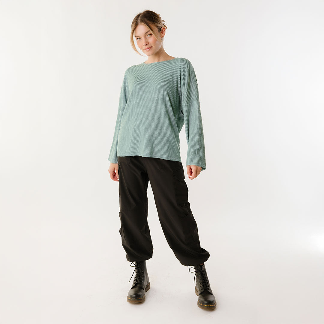 Sabrina Ribbed Pullover Sweater for Women - Soft Deep Spa Blue Knit Top for Casual Wear & Layering | Perfect for Office, Date Night & Fall Outfits