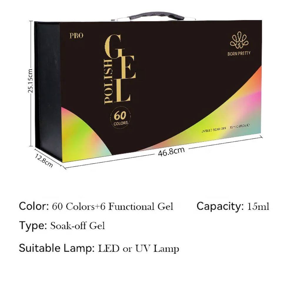 Born Pretty Pro 60 Colors Gel Nail Polish Kit - Long Lasting Soak Off UV LED Nail Art Set for Salon & Home Manicure - Perfect for Nail Art, French Tips & DIY Nail Designs