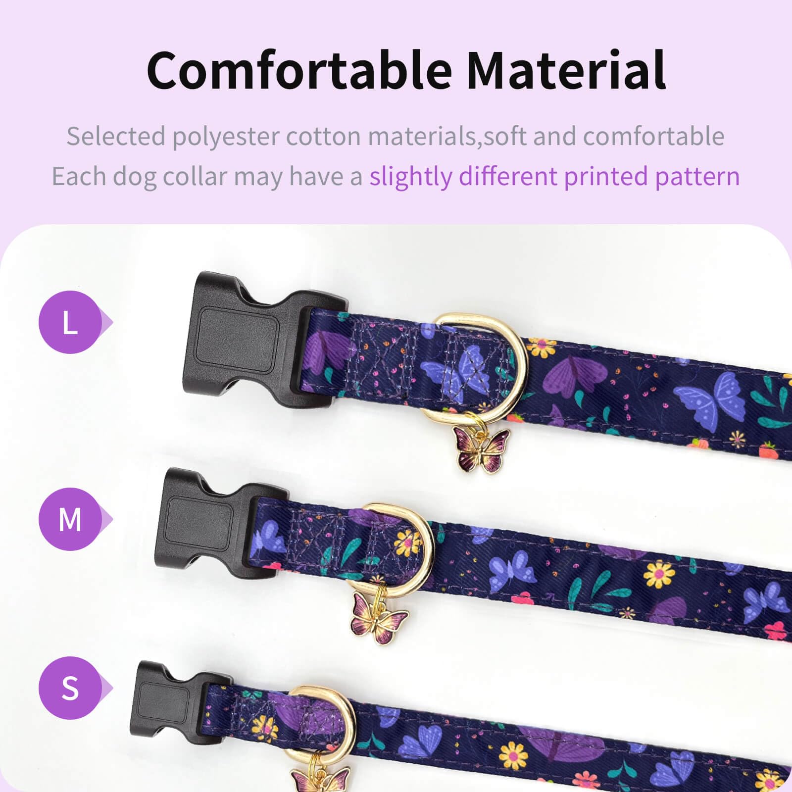 **Adjustable Buckle Dog Collar with Flower Design - Soft & Stylish Pet Collar for Small, Medium, Large Dogs (Purple Butterfly, Size S) - Perfect for Daily Walks, Training & Fashion Accessories**
