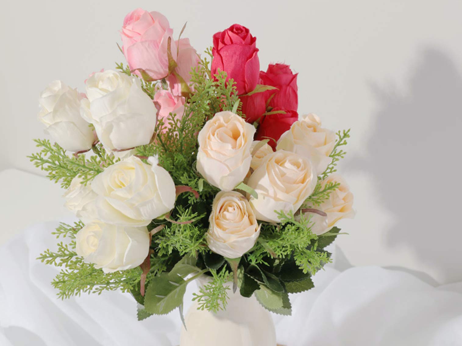 Artificial Silk Rose Flower Bouquet with Stems - Faux Flowers for DIY Wedding Bouquets, Bridal Shower, Party & Home Decor (Chiffon) - Perfect for Centerpieces, Table Arrangements, and Romantic Gift Giving