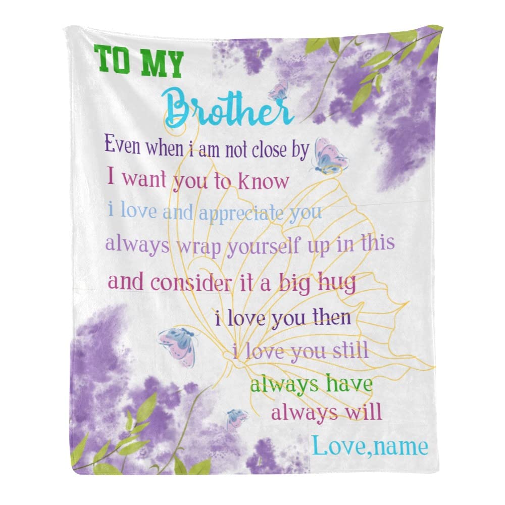 Custom Name Blanket for Brother - Personalized Fleece Throw Blanket with Butterfly Design, Soft & Cozy 50x60 Inch - Perfect Gift for Birthday, Christmas & Family Gatherings