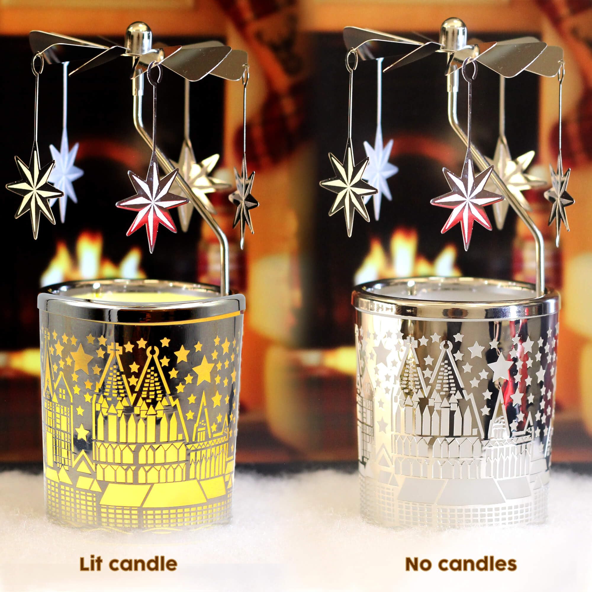 iLajao Metal Tealight Candle Carousel Holder - Rotary Spinning Christmas Decoration with Moravian Star Design for Holiday Tables, Valentine's & Easter Gifts | Perfect for Home Decor, Party Centerpieces & Festive Celebrations