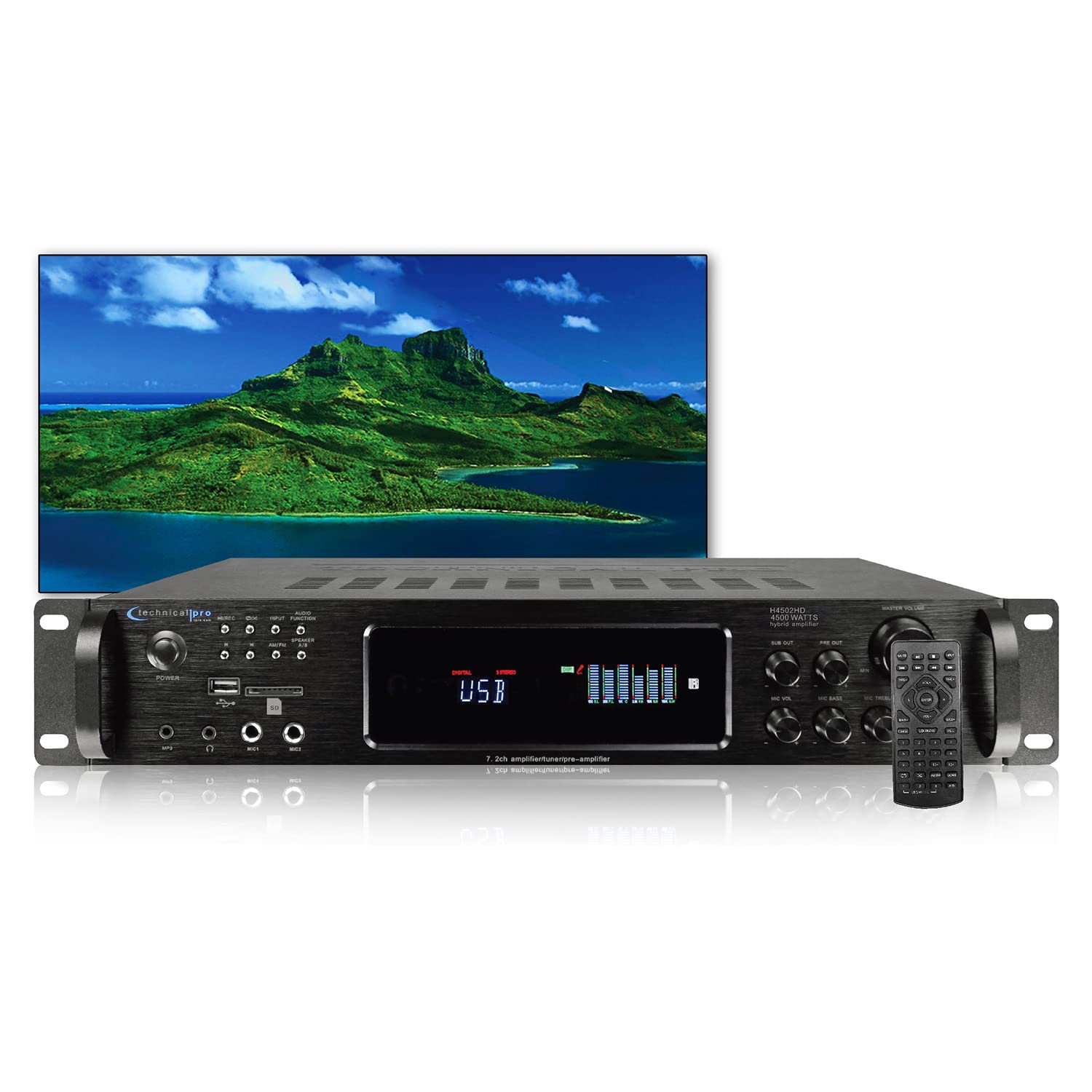 Technical Pro 3500W Peak Power Hybrid Bluetooth Amplifier - Home Audio Receiver with 2 Mic Inputs, RCA, HDMI, USB, SD Card & FM Radio | Wireless Remote for Home Theater, Karaoke & Party Sound System