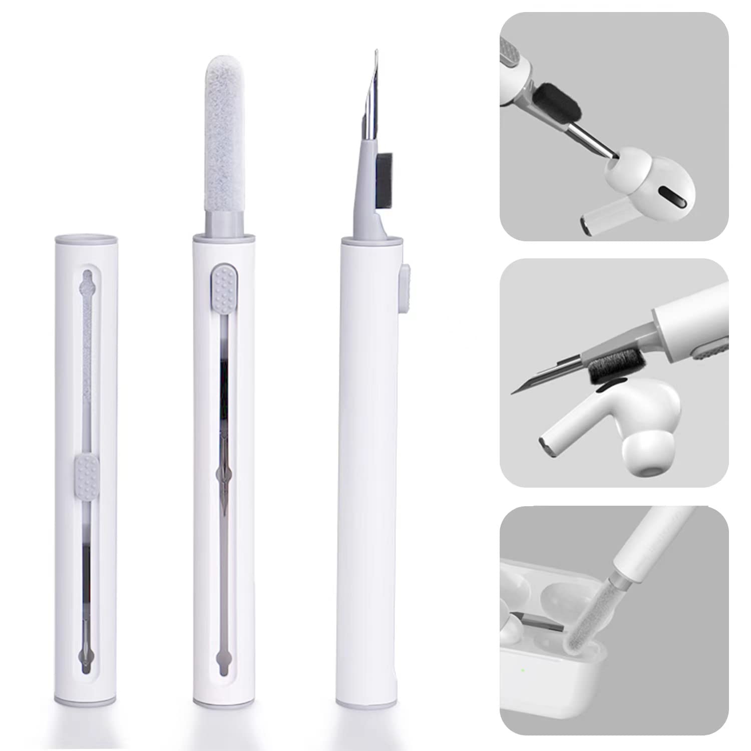 HERK 3-in-1 AirPod Cleaner Kit - Brush, Sponge & Metal Tip for Wireless Earbuds, Phones & Cameras - Perfect for Travel & Home Use