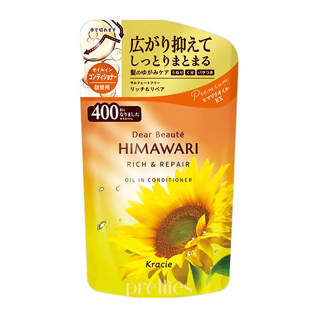 Kracie HIMAWARI Sunflower Oil Rich & Repair Conditioner Refill 400g - Deep Hydration for Damaged Hair - Perfect for Dry, Frizzy Hair Care at Home
