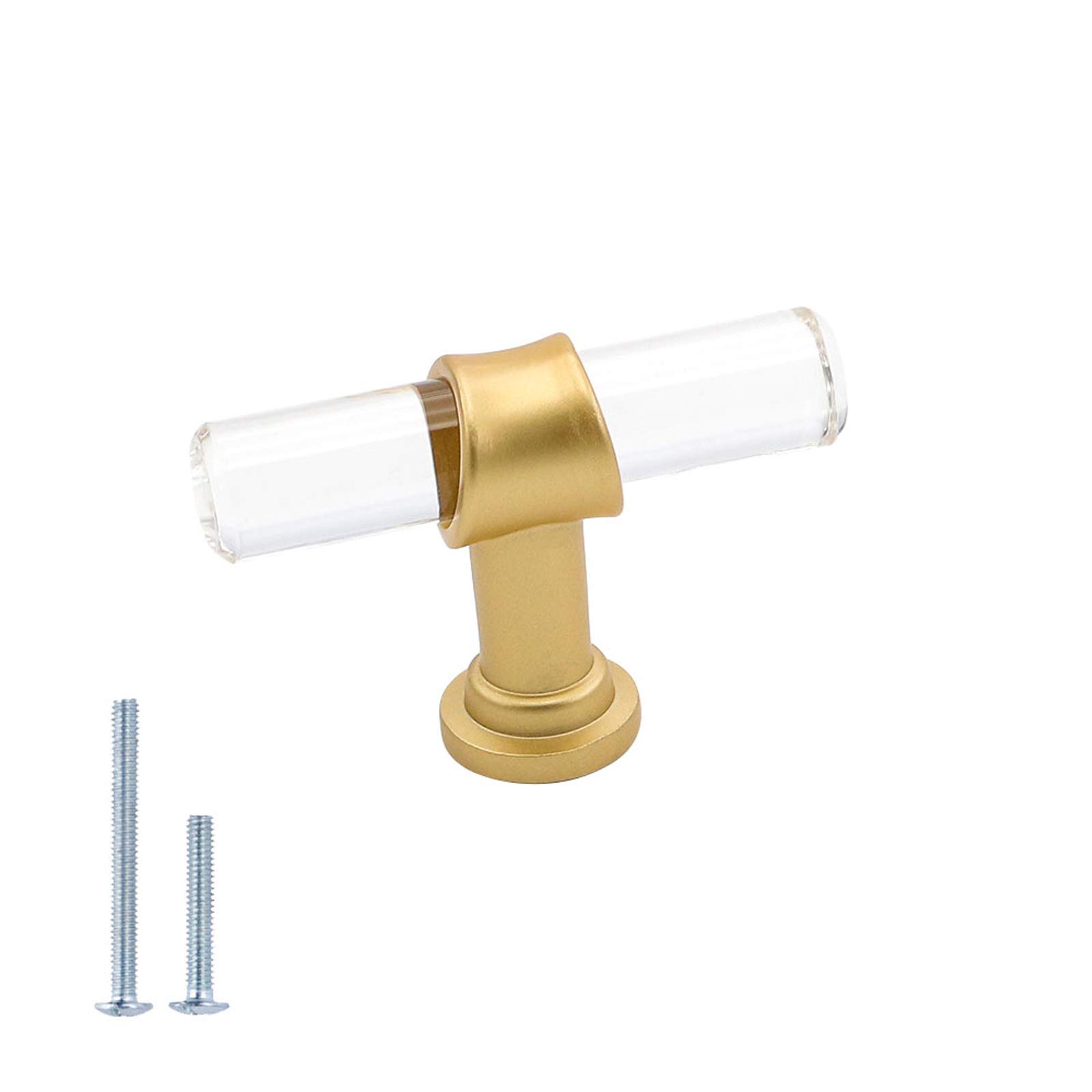 50 Pack Goldenwarm Brushed Brass Cabinet Knobs - LS9165GD Crystal Clear Acrylic Dresser Pull Handles for Kitchen, Bathroom & Furniture Upgrade (Gold Finish)