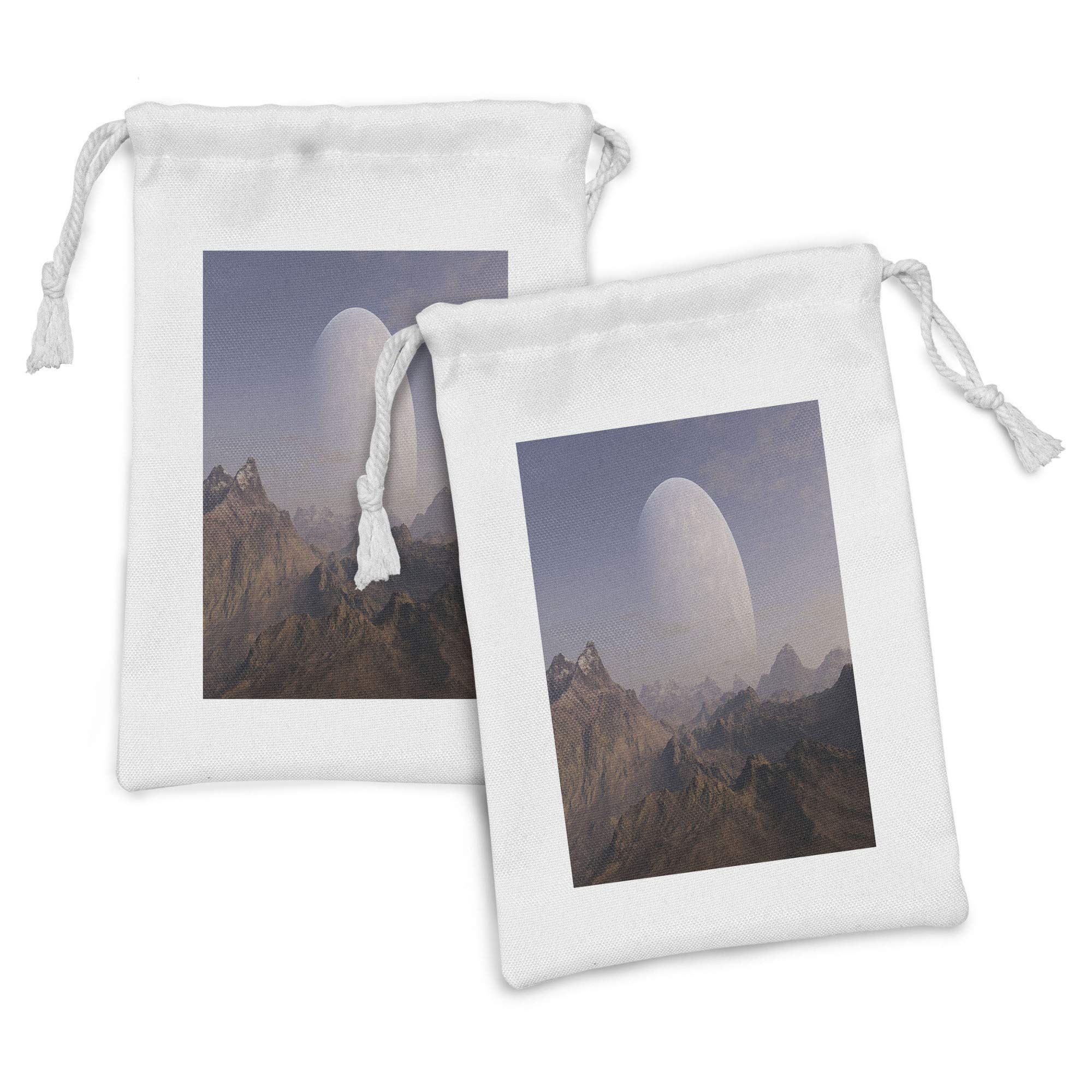 Ambesonne 2-Pack Landscape Fabric Pouches - Double Exposure Mountain Fantasy Design, Small Drawstring Bags for Toiletries, Masks & Gifts (9