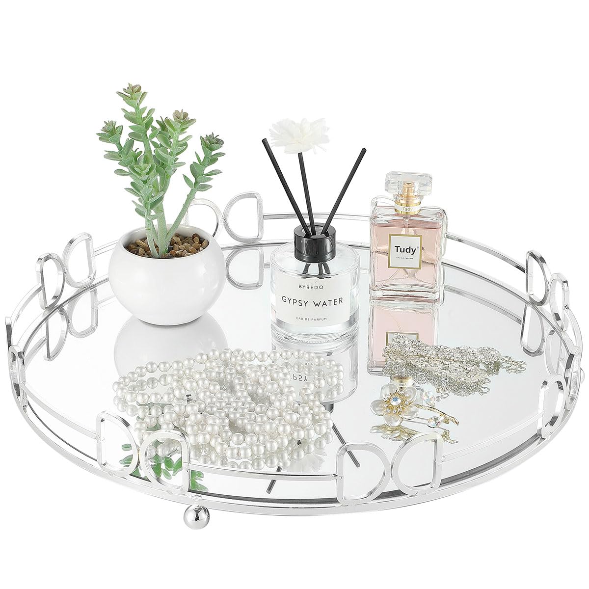Extra Large Silver Glass Vanity Tray (15.75x15.75x2.52 Inches) - Elegant Perfume Organizer for Dresser, Jewelry Display & Bathroom Decor - Perfect for Vanity Table, Bedroom Decor & Gift Giving