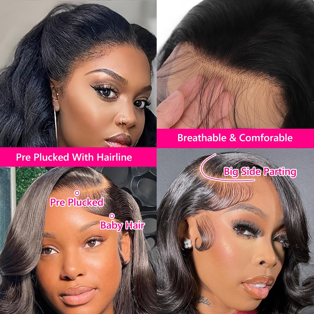 Mogge 32 Inch Body Wave Lace Front Wigs Human Hair - Pre Plucked 13x4 HD Lace Frontal Wig 180% Density - Glueless Human Hair Wigs with Baby Hair for Women - Perfect for Daily Wear, Cosplay & Special Occasions
