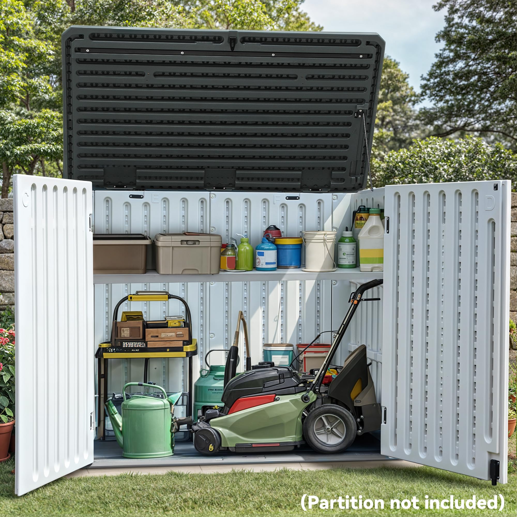 YITAHOME 47 cu ft Large Outdoor Horizontal Storage Shed - Waterproof Resin Tool Shed with Lockable Doors for Garden Tools, Lawn Mower, Trash Cans - 4.5x2.8x3.9 ft Light Gray - Perfect for Backyard, Garage & Patio Organization