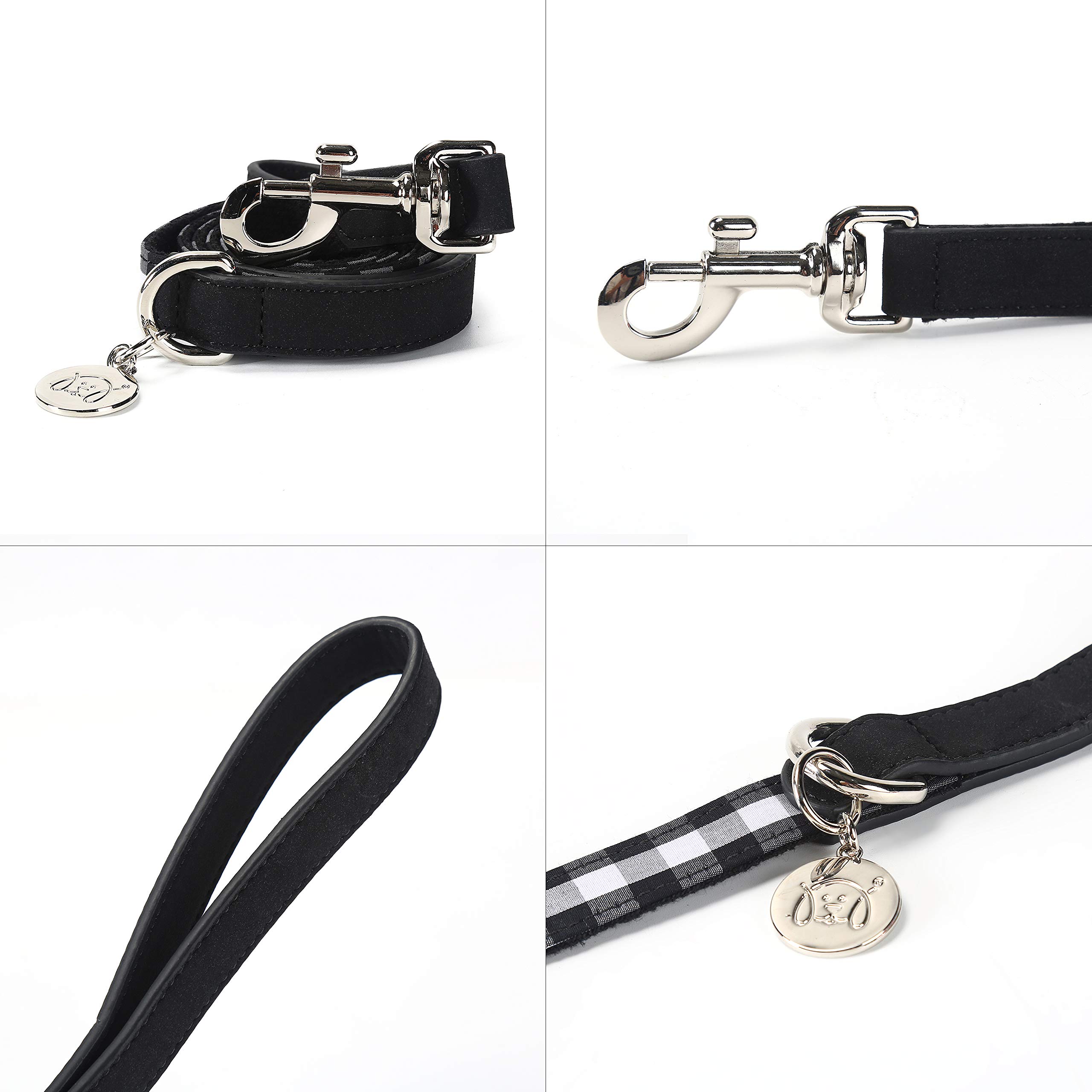 United Pups Black Gingham Plaid Dog Collar with Bow Tie & Leash Set - Small Size for Puppies | Perfect for Pet Fashion, Special Occasions & Daily Walks