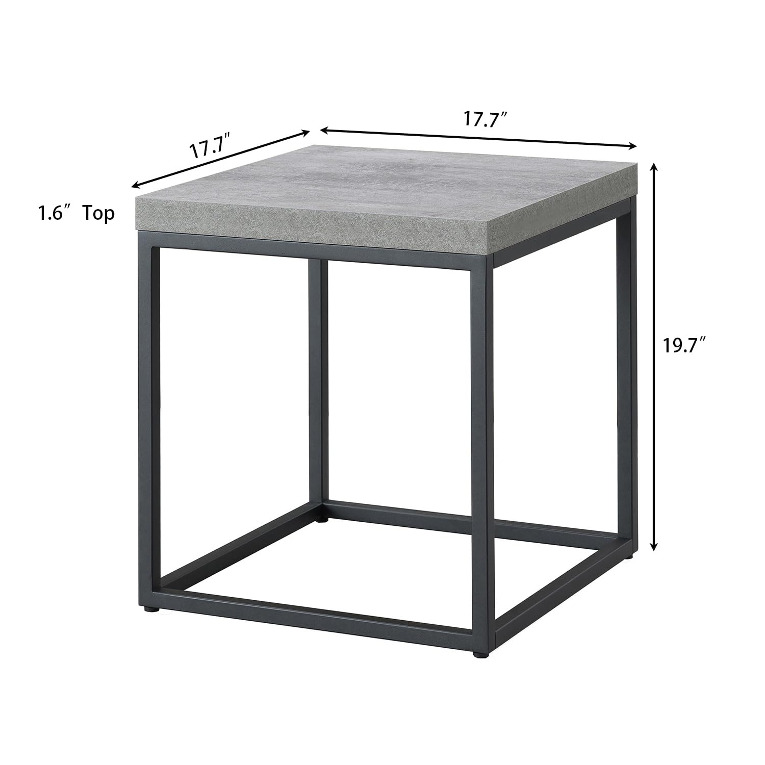 CENSI 18-Inch Grey Concrete End Table - Modern Industrial Side Table & Coffee Table for Living Room, Bedroom, or Office - Square Design with Metal & Wood Base - Durable & Stylish Home Decor