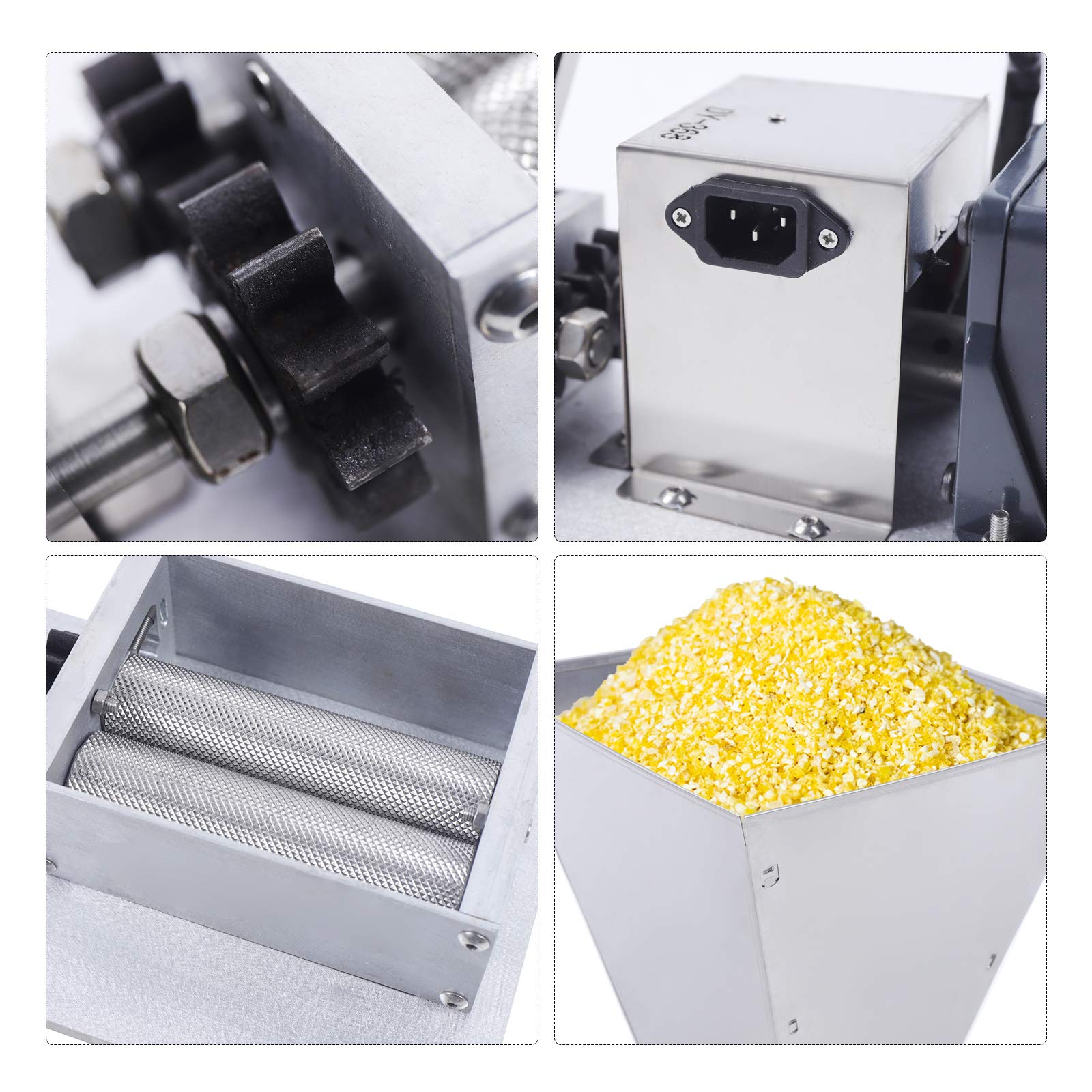 Premium Stainless Steel 2-Roller Electric Grain Mill - Barley Grinder & Malt Crusher for Home Brewing | Multi-Functional Grinder for Cereals, Beans, Spices | Perfect for Beer Brewing, Coffee Grinding & Baking