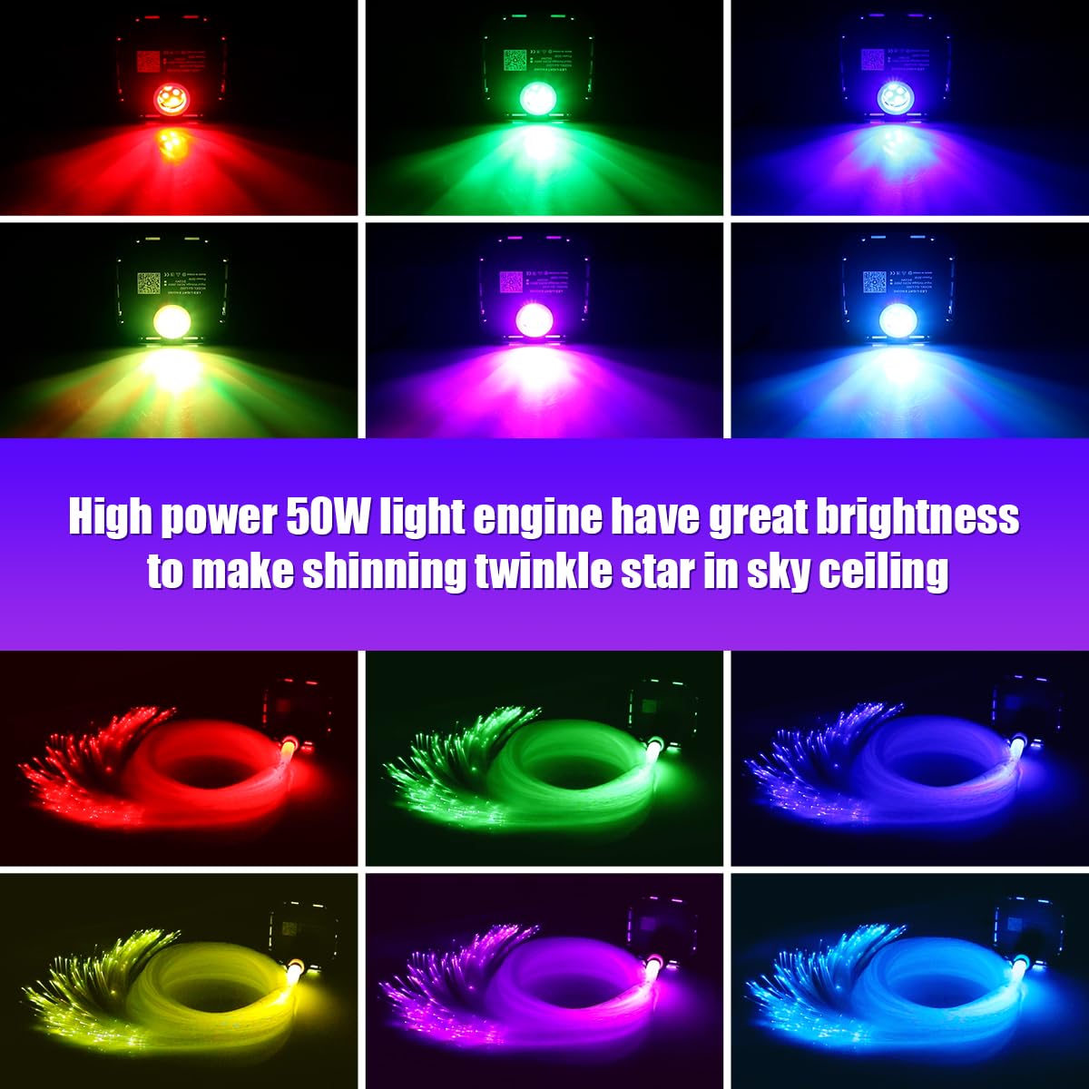 AZIMOM 50W High Brightness Twinkle Fiber Optic Star Ceiling Kit - 1000pcs 0.03in 16.5ft Fiber Strands with Sound Activation & Bluetooth/APP Remote Control - Perfect for Home Theater, Shop Lobby, and Ceiling Decor