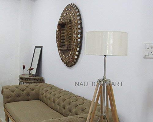 NauticalMart Shiny Finish Teak Wood Tripod Floor Lamp - Modern Coastal Living Room Lighting for Bedroom, Office & Reading Nook | Durable & Stylish Home Decor