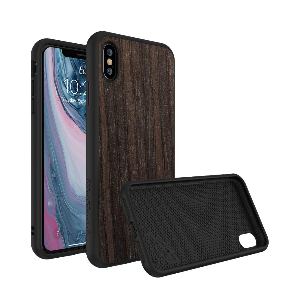 RhinoShield SolidSuit Military Grade iPhone Xs Max Case - Slim Protective Cover with Wireless Charging & Scratch Resistance | Black Oak Design for Everyday Use, Travel & Outdoor Activities