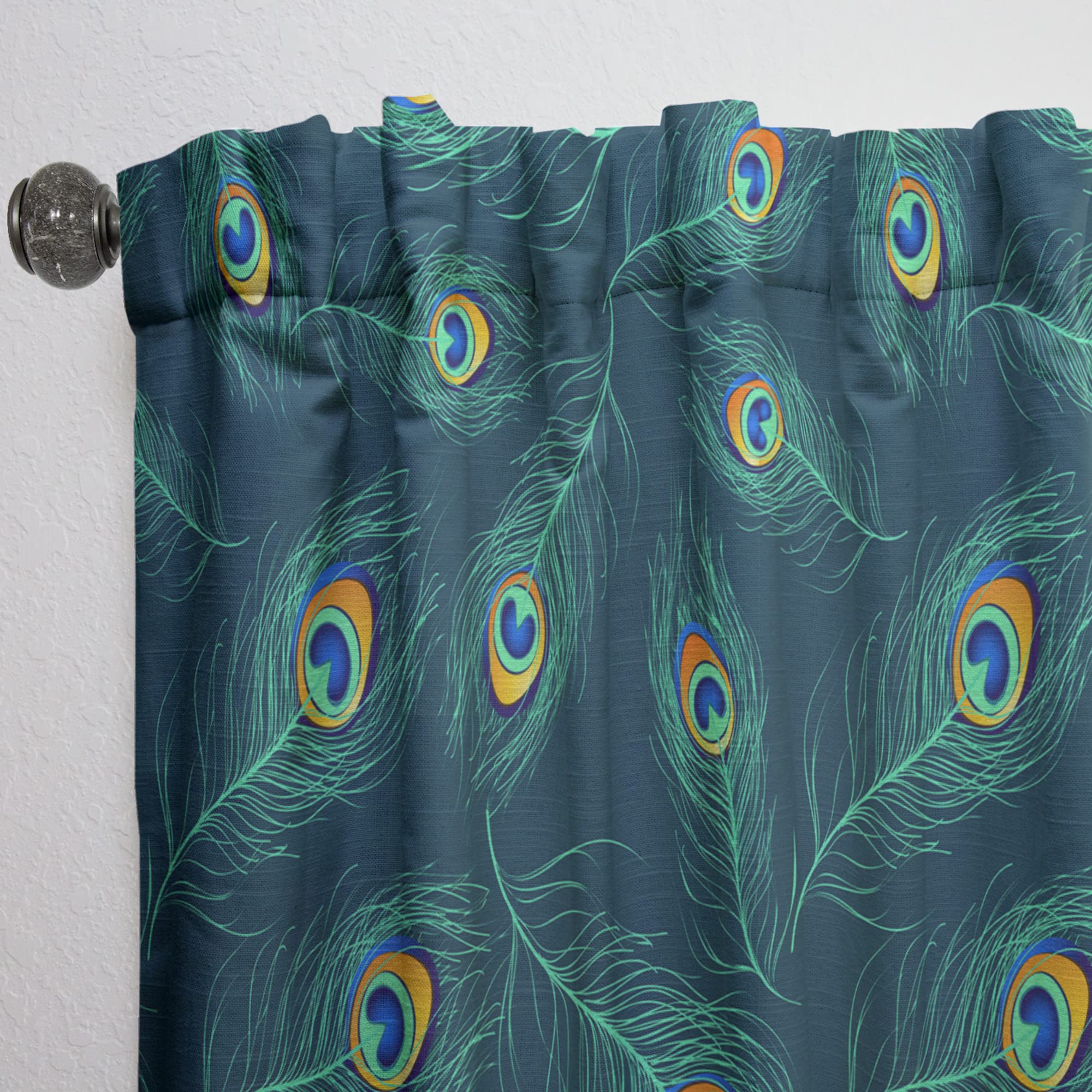 DesignQ Peacock Feather Pattern Thermal Insulated Curtains - 52x95 Inch Single Panel for Bedroom & Living Room - Elegant Home Decor for Privacy & Temperature Control