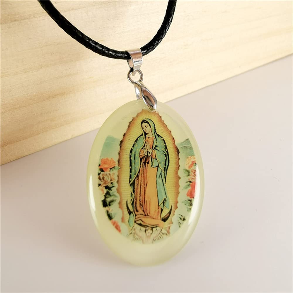 Virgin Mary Necklace - Glow in the Dark Religious Jewelry with Guadalupe Charm Pendant - Perfect Gift for Friends & Family - Ideal for Church, Prayer & Spiritual Occasions