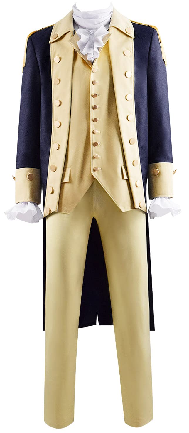 George Washington Costume for Men - Colonial Uniform Jacket, Shirt & Pants Set - Revolutionary War Outfit for Halloween, Historical Reenactment & Cosplay Events