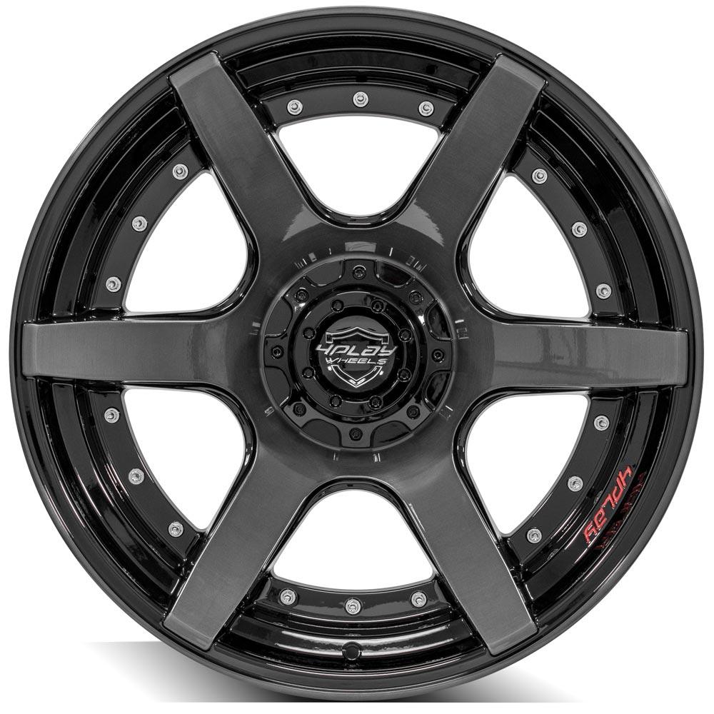 4Play Gen2 4P60 Gloss Black Wheels 22x10.0 with Brushed Face & Tinted Clear - 5x127/5x139.7mm Bolt Pattern, 87.1mm Hub - Perfect for Trucks, SUVs, and Off-Road Vehicles