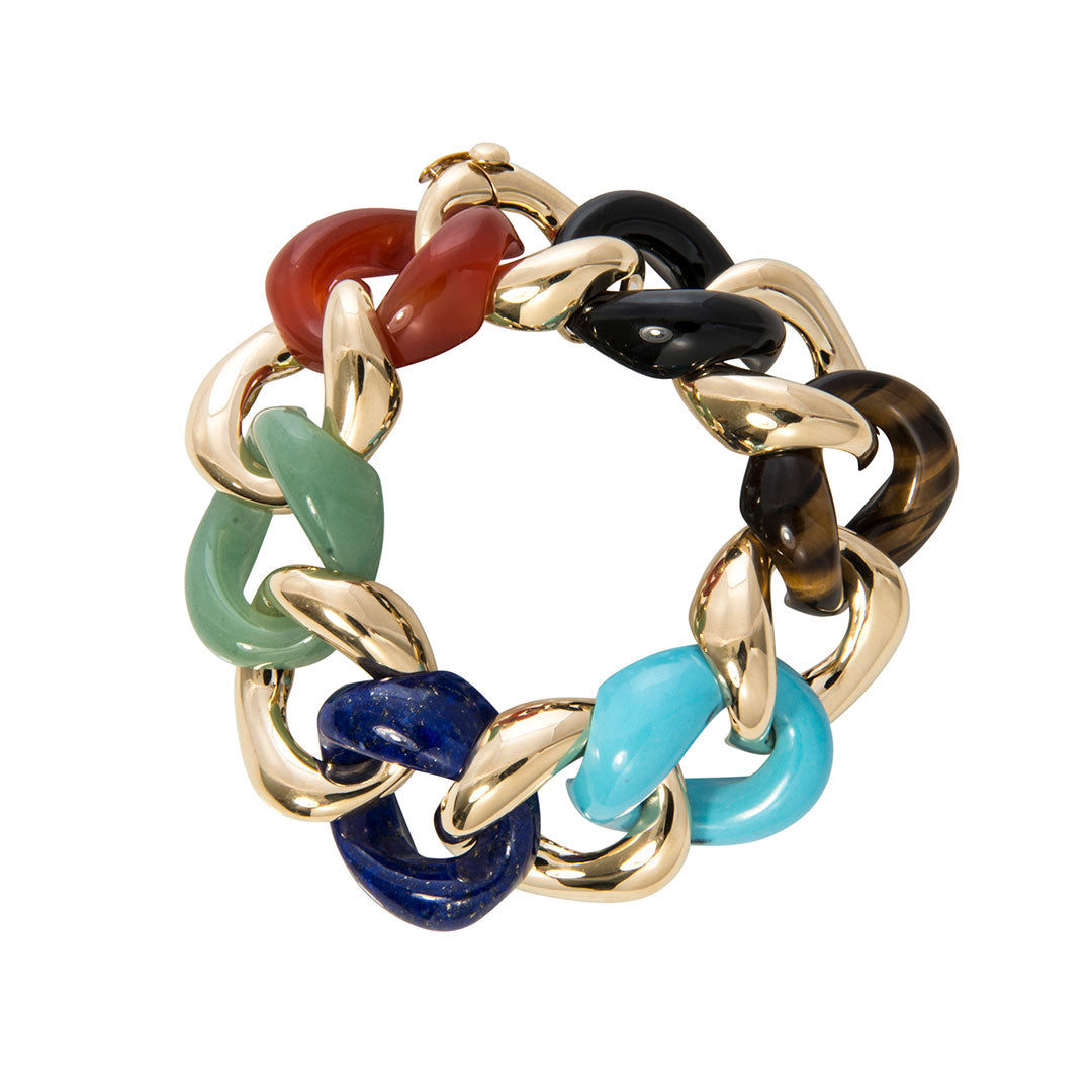 Seaman Schepps Multi Gemstone Classic Medium Link Bracelet for Women - Elegant Jewelry Gift for Birthday, Anniversary & Special Occasions