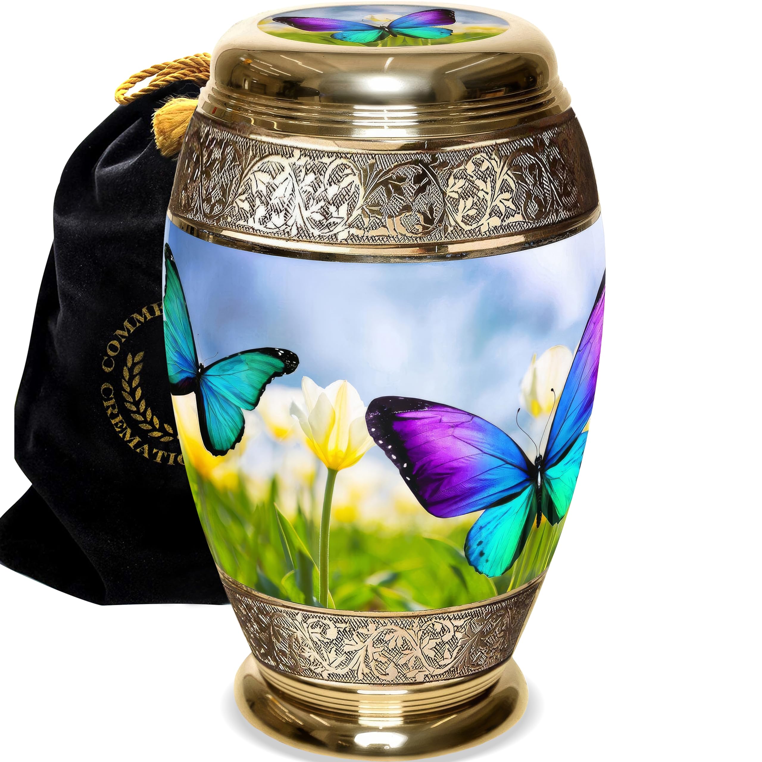 Extra Large Handcrafted Wild Butterflies Cremation Urn for Women - Personalized Adult Female Ashes Urn - Decorative Memorial Keepsake for Home, Funeral, or Memorial Service