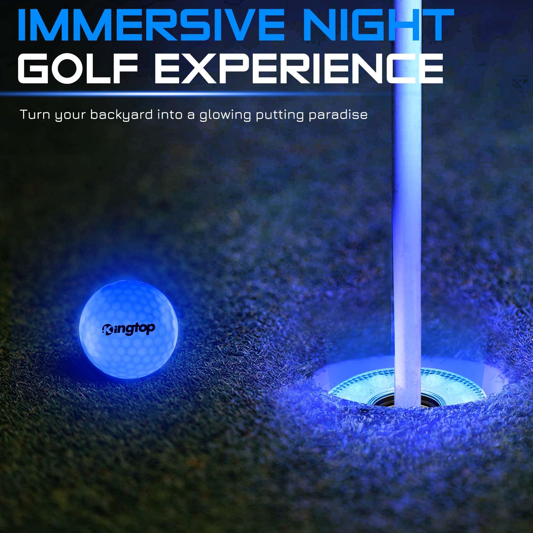 KINGTOP LED Golf Hole Light with Anti-Glare Lens - Battery Operated Glow in The Dark Putting Cup Lights for Night Golf, Backyard Practice & Golf Parties | Perfect for Indoor/Outdoor Putting Greens, Nighttime Practice & Golf-Themed Events