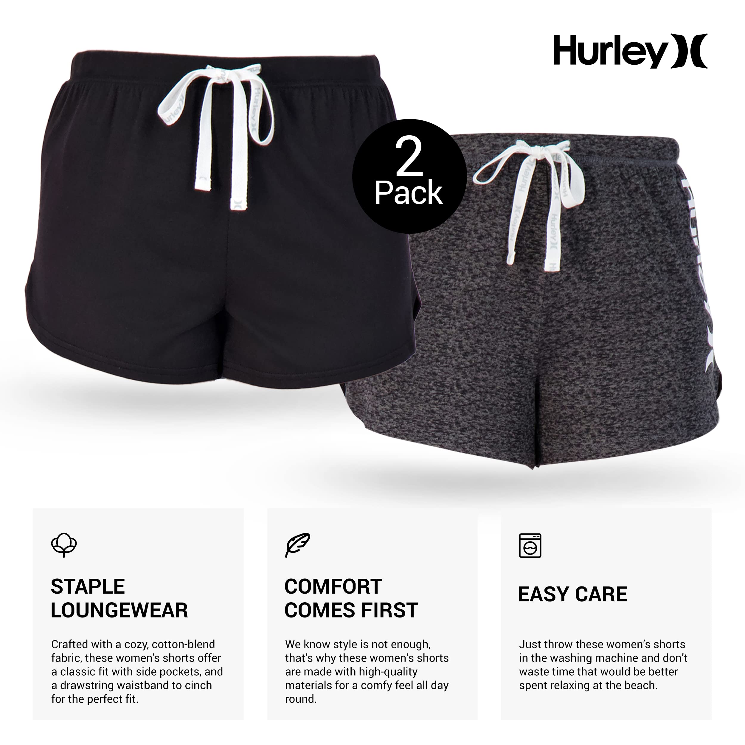Hurley Women's Pajama Shorts 2-Pack - Soft Lounge Sleep Shorts for Hot Summer Nights, Cute & Comfy Homewear for Relaxing, Sleeping or Vacation