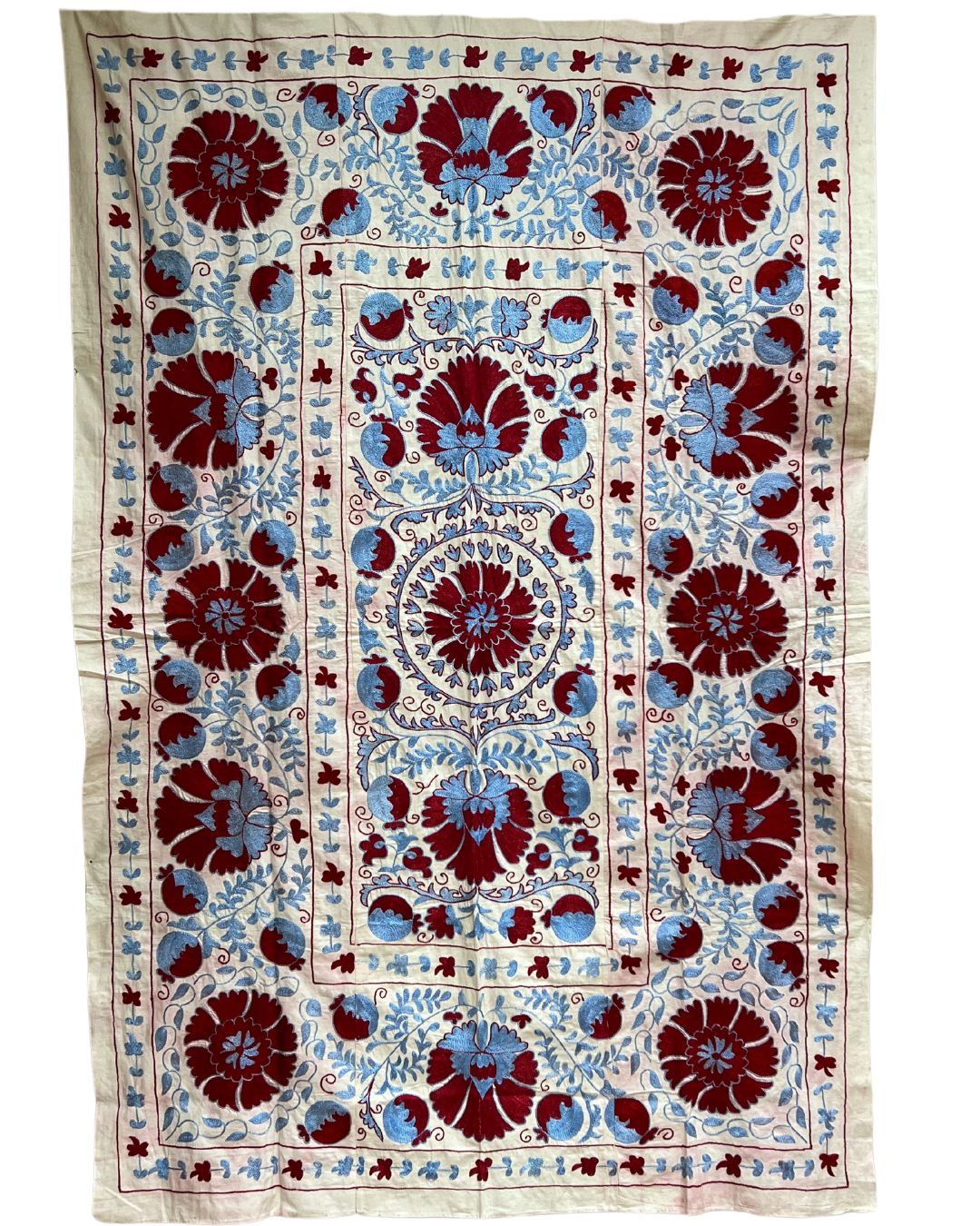 Suzani No 208 Handmade Embroidered Cotton Throw Pillow Cover - Bohemian Home Decor for Living Room, Bedroom & Sofa