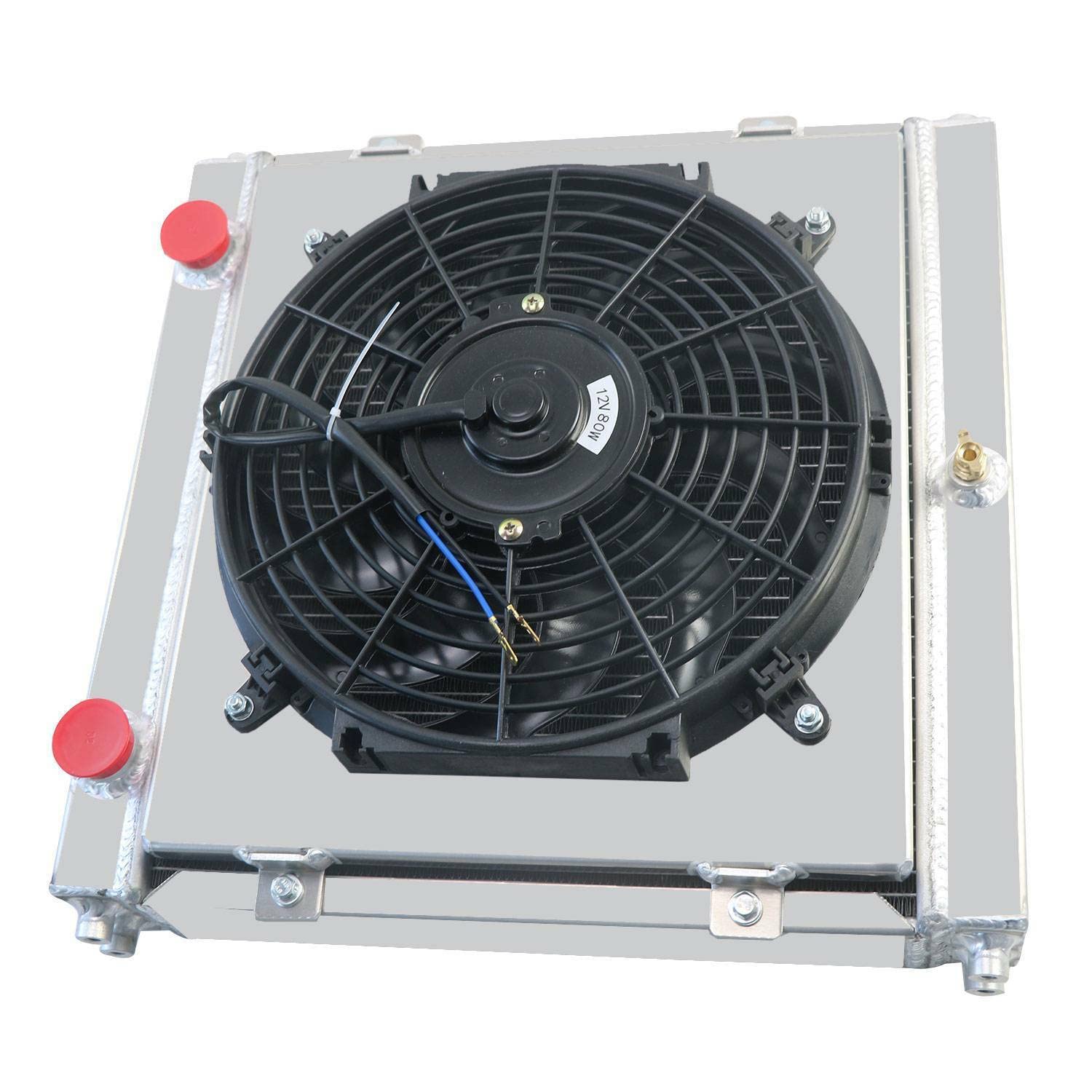 High-Performance Aluminum Radiator for Double Pass Dragster & Roadster - 3 Row Core Cooling with Electric Fan Shroud & Thermostat Kit - Perfect for Racing, Hot Rods & Performance Upgrades