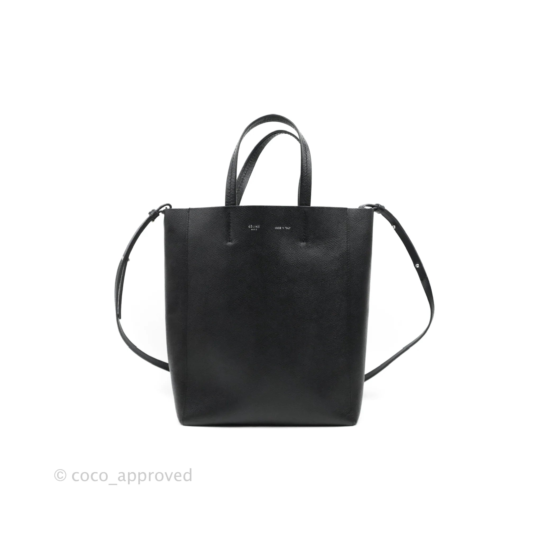 Celine Small Vertical Cabas Tote Bag in Black Grained Calfskin with Silver Hardware - Perfect for Work, Travel & Everyday Luxury