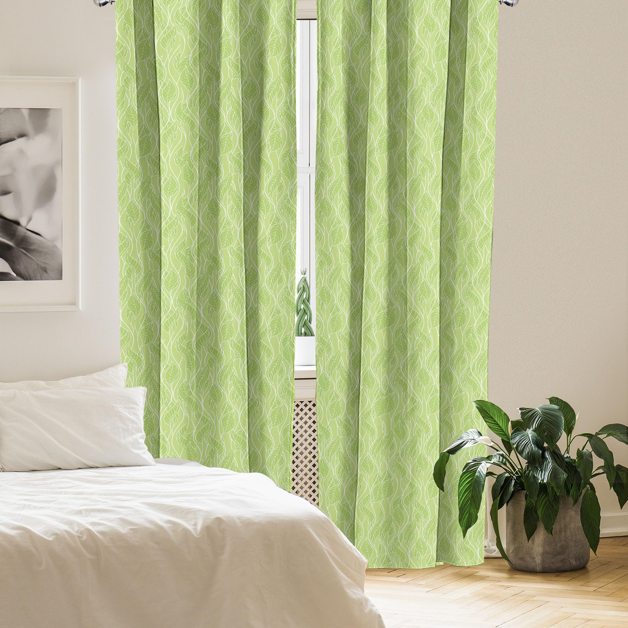 Ambesonne Green Leaf Botanical Curtains - 2 Panel Set, 28
