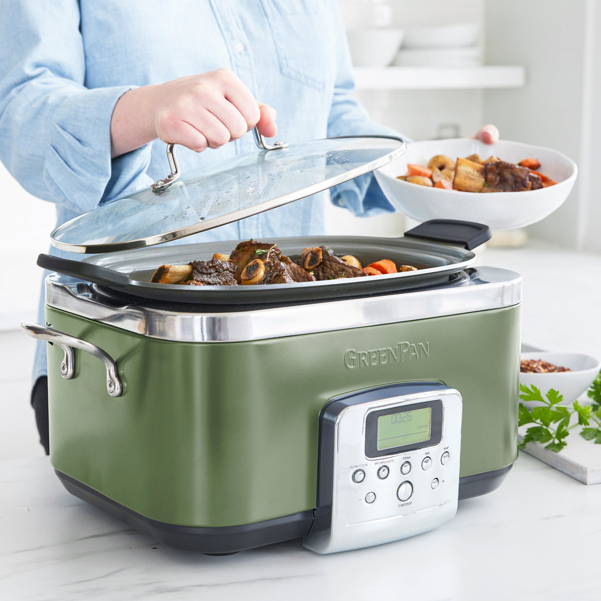 Elite 6 Quart Slow Cooker with Digital Timer - Sage Green | Programmable Crock Pot for Soups, Stews & Meal Prep | Perfect for Family Dinners & Potlucks