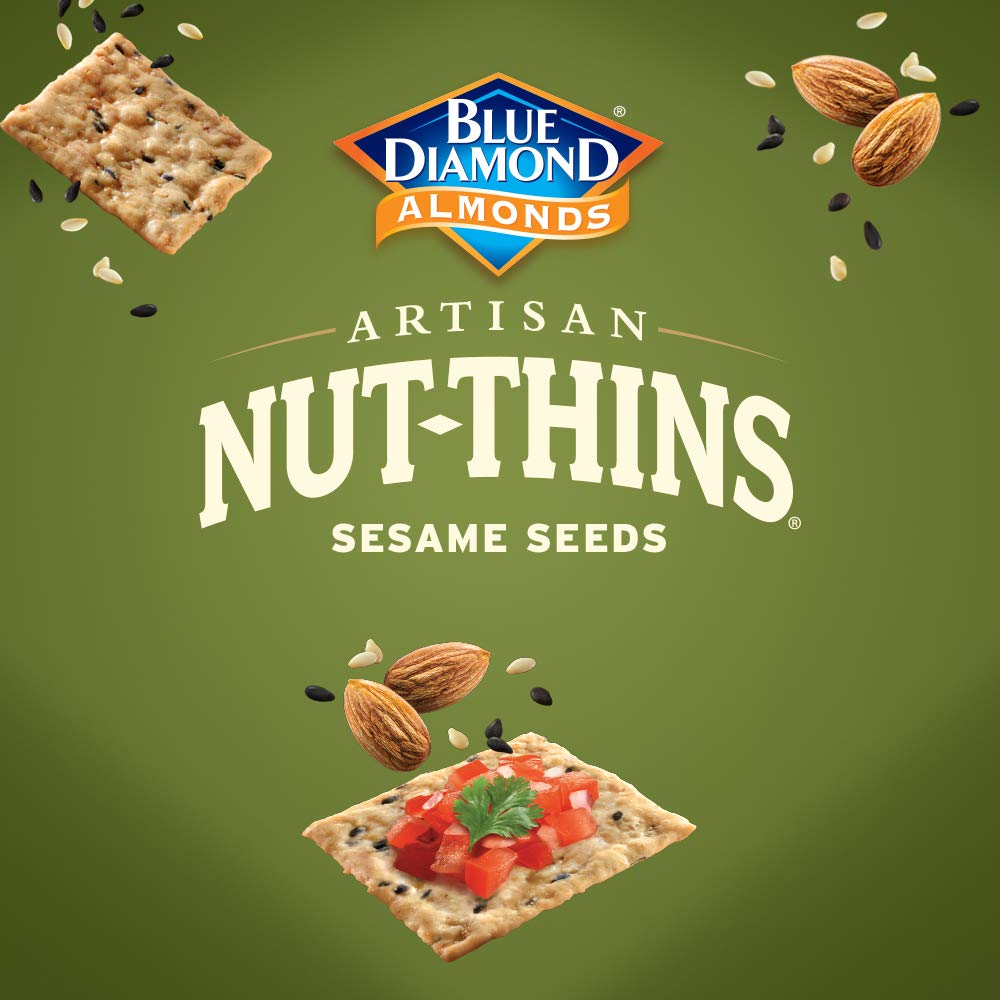 Blue Diamond Almonds Artisan Nut Thins Crackers - Sesame Seed Gluten-Free Snacks, 4.25oz (Pack of 12) | Healthy On-The-Go Snack for Office, Travel & Parties