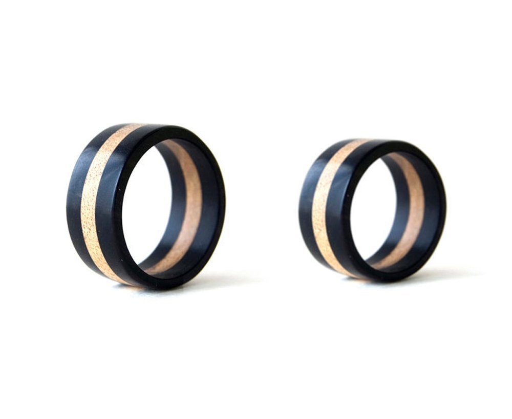 Handmade Wooden Wedding Rings Set - Natural Ebony Wood Bands for Men & Women - Eco-Friendly Wooden Jewelry for Couples, Engagements & Anniversaries