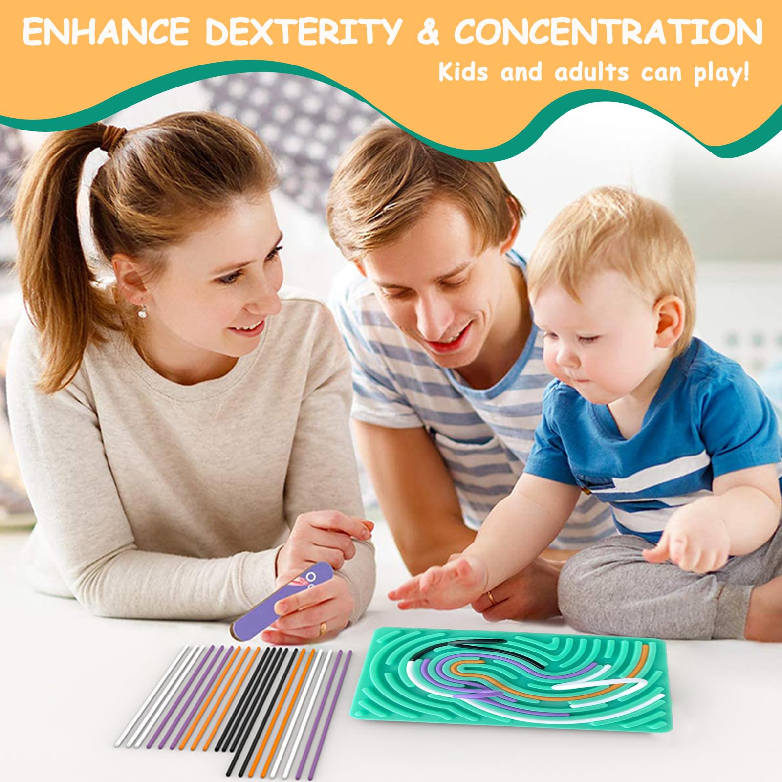 Sensory Fidget Board for Kids & Adults - Double-Sided Silicone Stress Relief Toy for Anxiety, ADHD, Autism - Includes Travel Bag & 20 Strings (Green) - Perfect for Home, Office, School & Travel Use