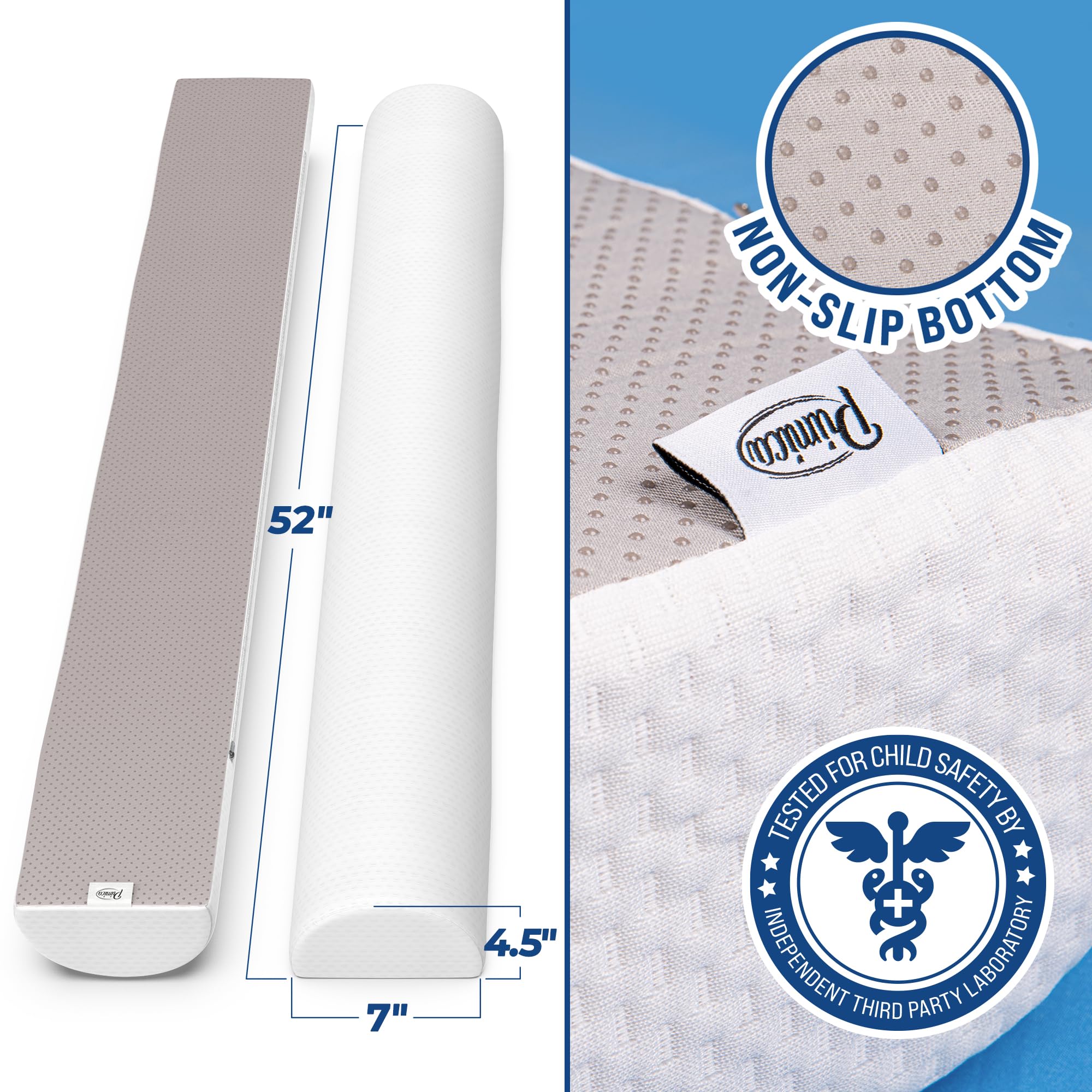 Primica Toddler Bed Bumpers - 2-Pack Hypoallergenic Foam Bed Rails for Queen, King & Twin Size Beds | Safe Baby Bed Guardrails for Kids Room, Daycare & Travel Use