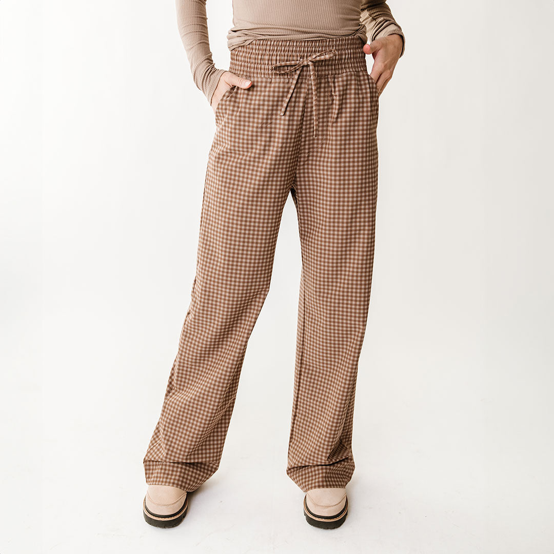 Audrey Women's Trousers - Stylish Cinnamon Check Pattern Pants for Office & Casual Wear | Comfortable Work Pants & Everyday Outfits