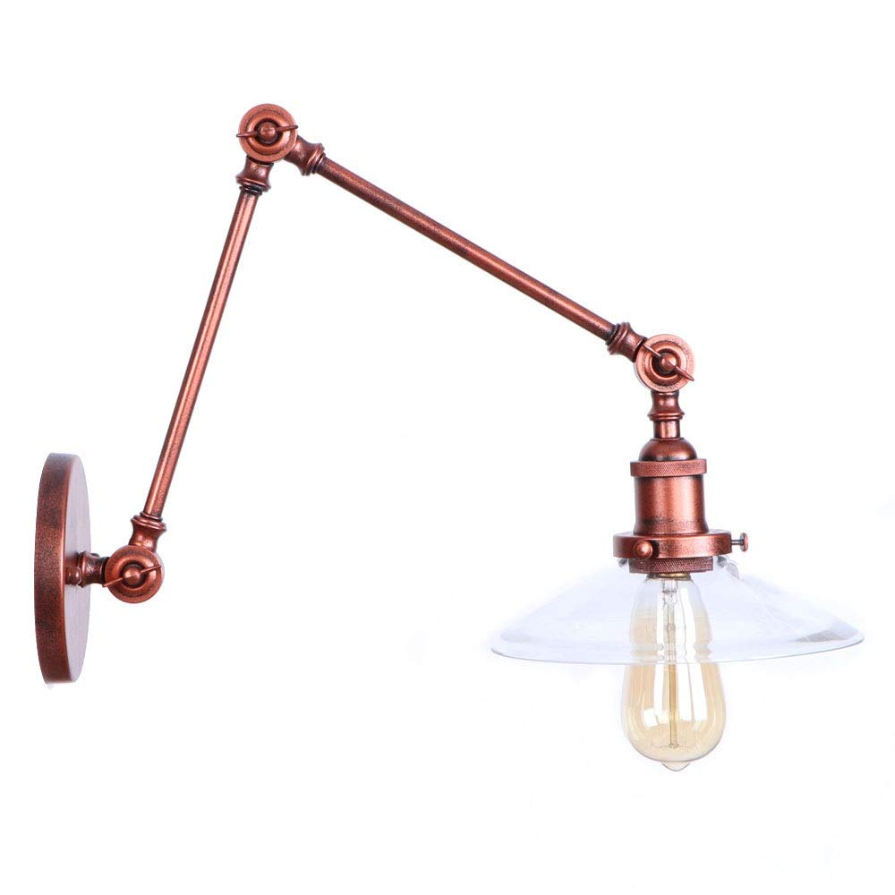 Vintage Adjustable Swing Arm Wall Sconce - Industrial Metal Wall Mounted Light Fixture for Hallway, Kitchen, Bedroom, Attic, Barn & Garage - Perfect Reading Light & Task Lighting for Home & Office
