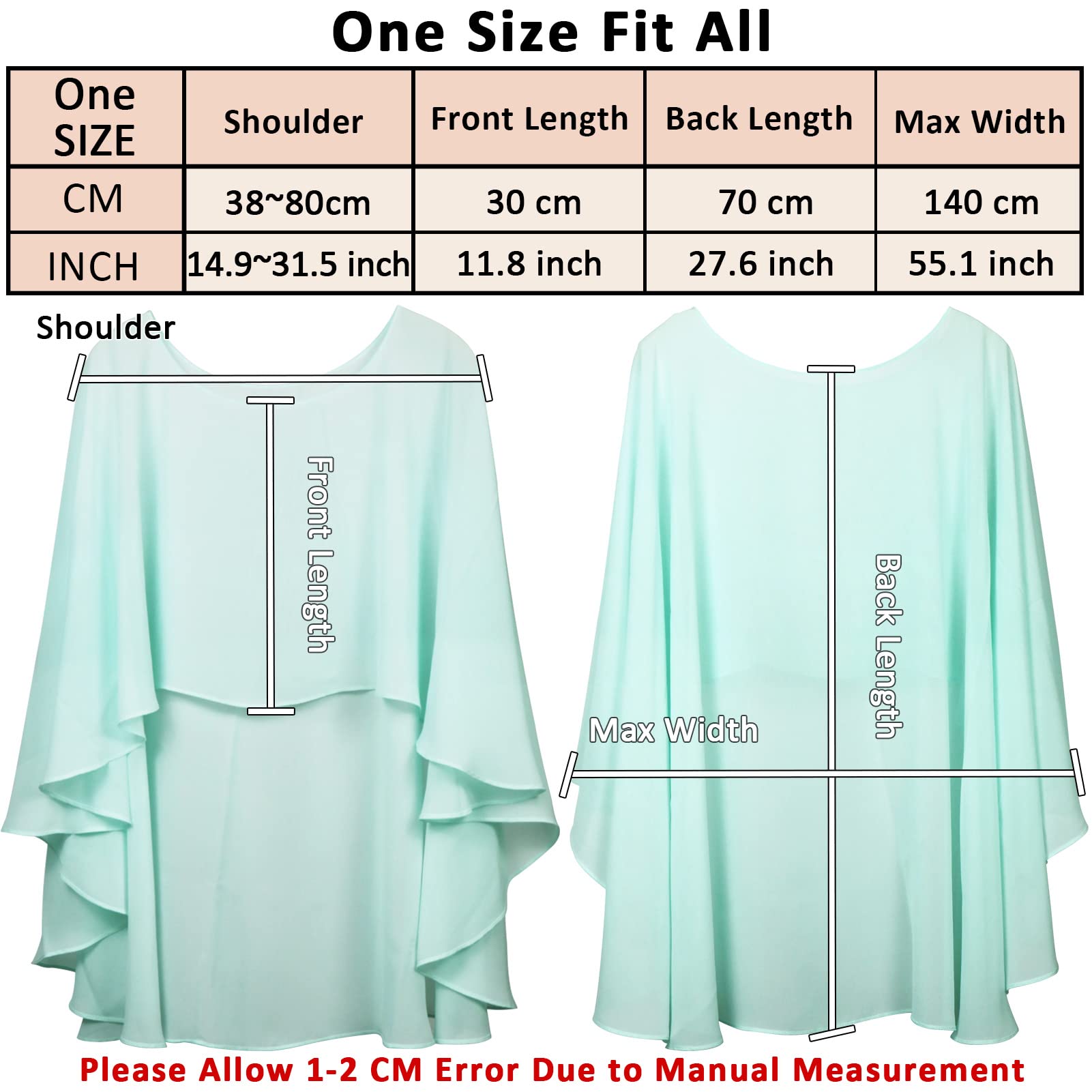 Elegant Sheer Chiffon Cape for Women - Lightweight Soft Capelet Shawl Wrap - Perfect for Evening Parties, Weddings, and Formal Dress Cover Ups