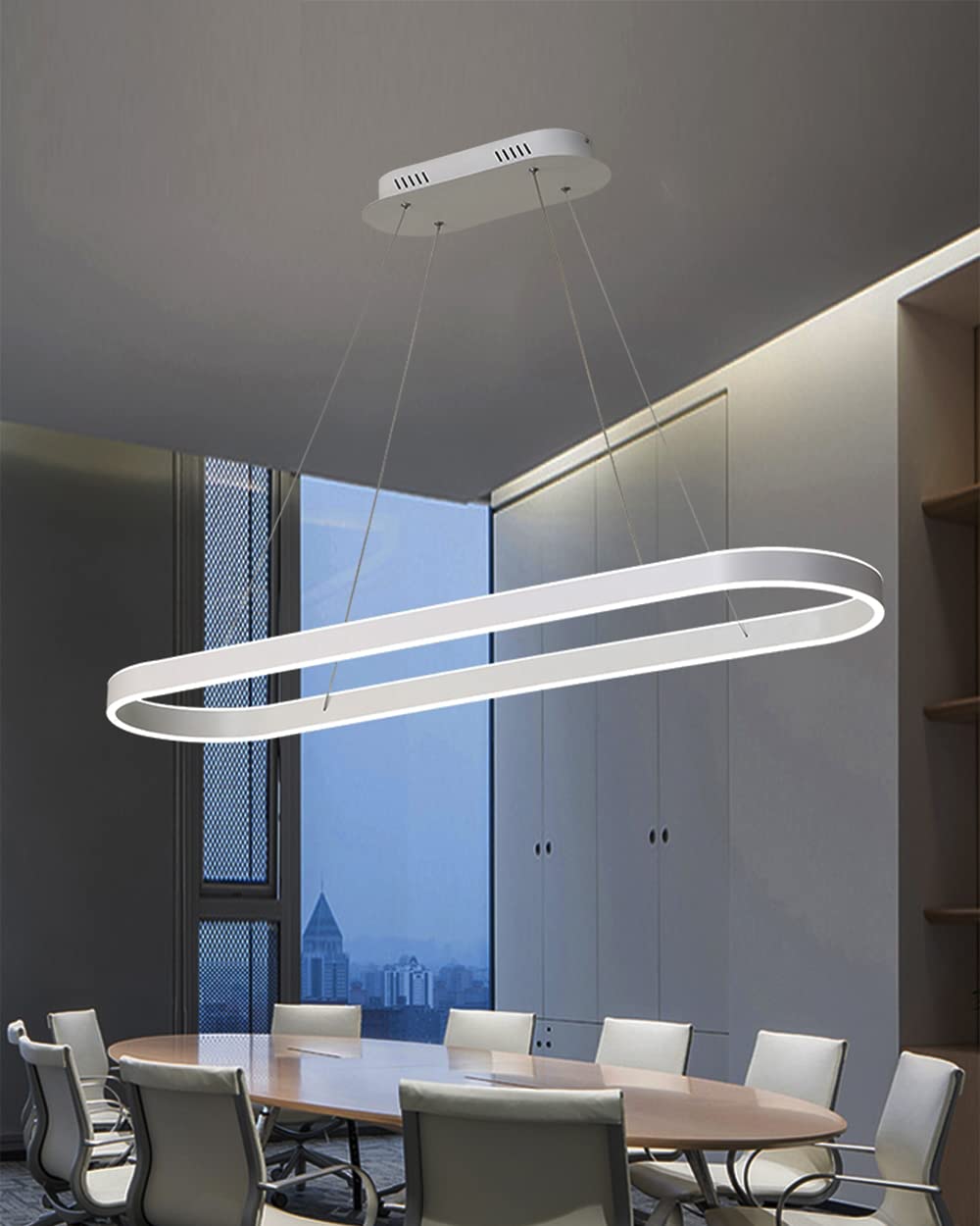 Modern Gold LED Dimmable Pendant Lamp - Circular Chandelier for Dining Table & Kitchen Island with Remote Control, High Translucent Acrylic Linear Hanging Light for Living Room, Bedroom, Restaurant (White) - Perfect for Home Decor, Dining Areas and Commercial Spaces