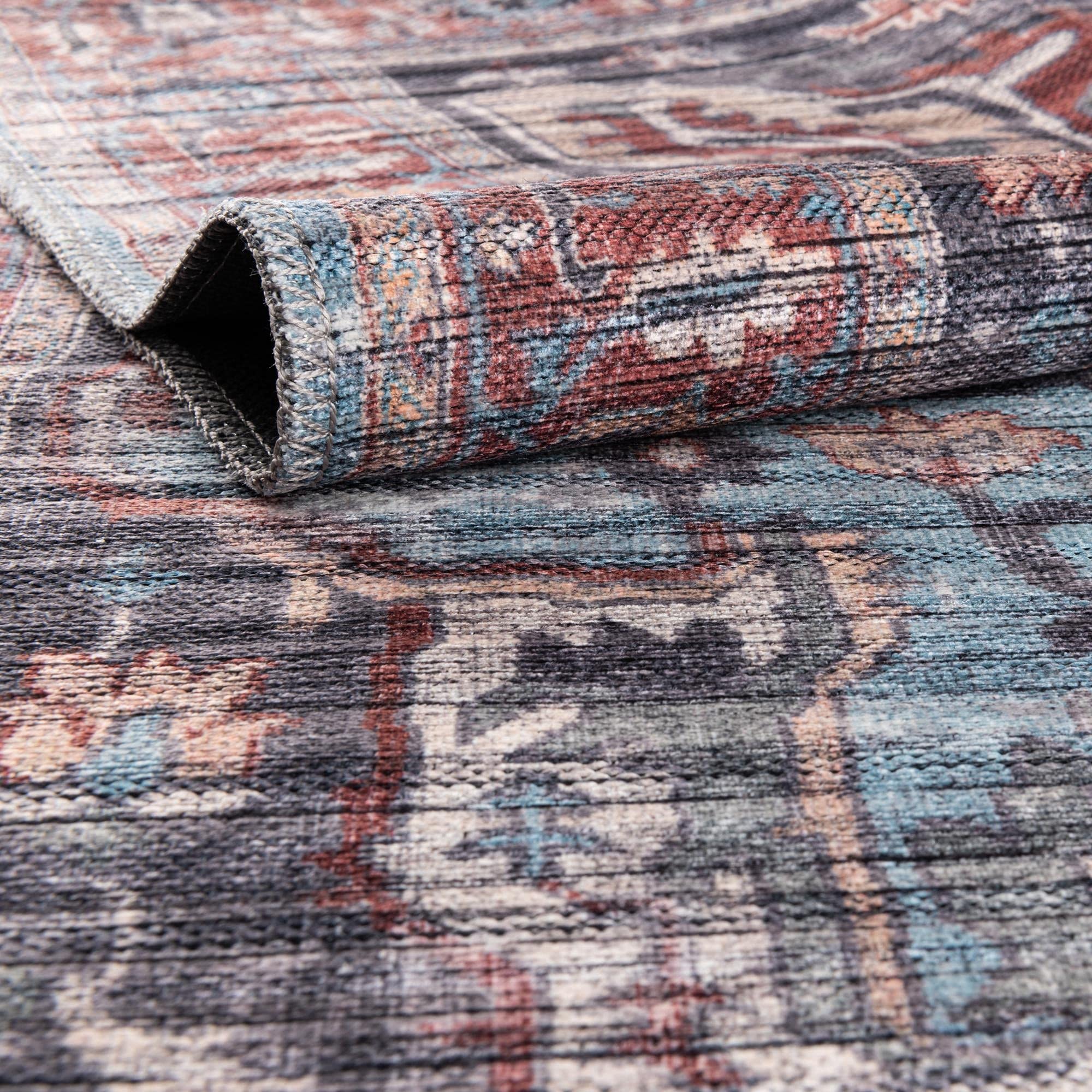 Washable Blue Low-Pile Rug 8' x 10' - Maahru Collection by Rugs.com | Perfect for Living Rooms, Dining Rooms & Open Floor Plans | Pet-Friendly & Easy-Clean Home Decor for High-Traffic Areas