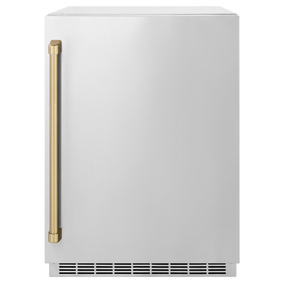 ZLINE Autograph Edition 24 Inch Stainless Steel Beverage Cooler with Touchstone 151 Technology & Champagne Bronze Handle - Perfect for Wine, Beer, and Soda Storage in Home Bars, Kitchens, and Entertainment Spaces