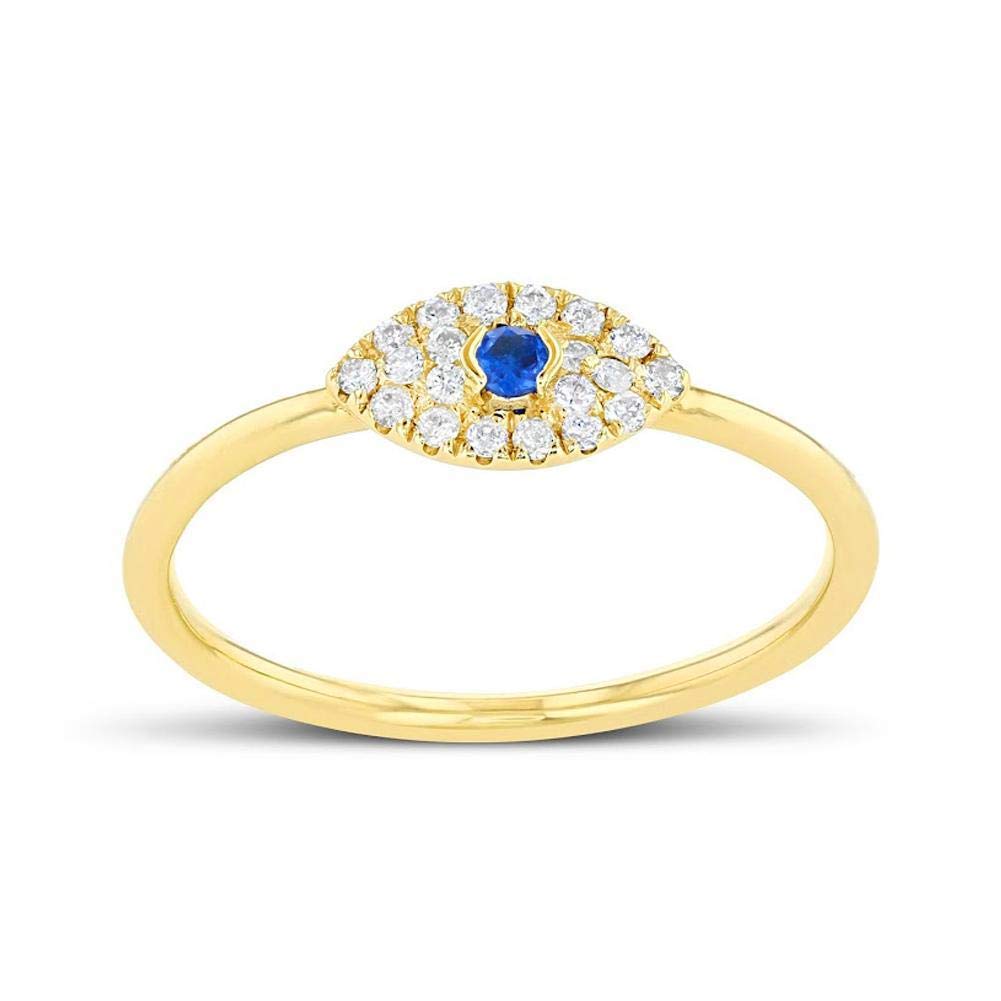 10K Solid Gold Diamond Dainty Ring with Sapphire Birthstone | Evil Eye Protection Ring | Minimalist Women's Jewelry in Rose, White & Yellow Gold | Made in USA | Perfect for Everyday Wear, Gifts & Special Occasions