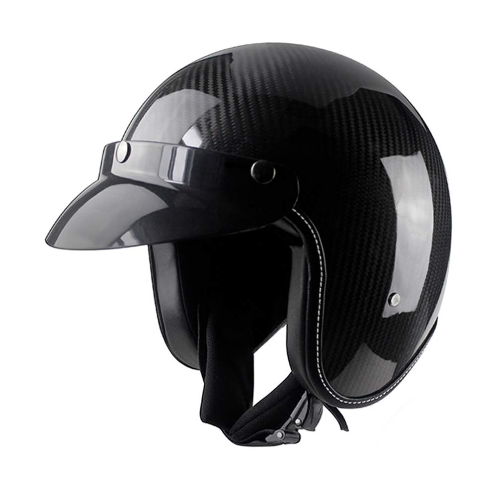 Vintage Carbon Fiber 3/4 Open Face Motorcycle Helmet for Adults - Lightweight & Durable Riding Gear for Cruiser, Cafe Racer & Urban Commuting